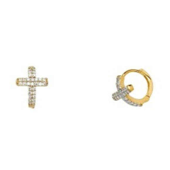 9mm Solid Real 14k Yellow Gold Cz Huggies Earrings